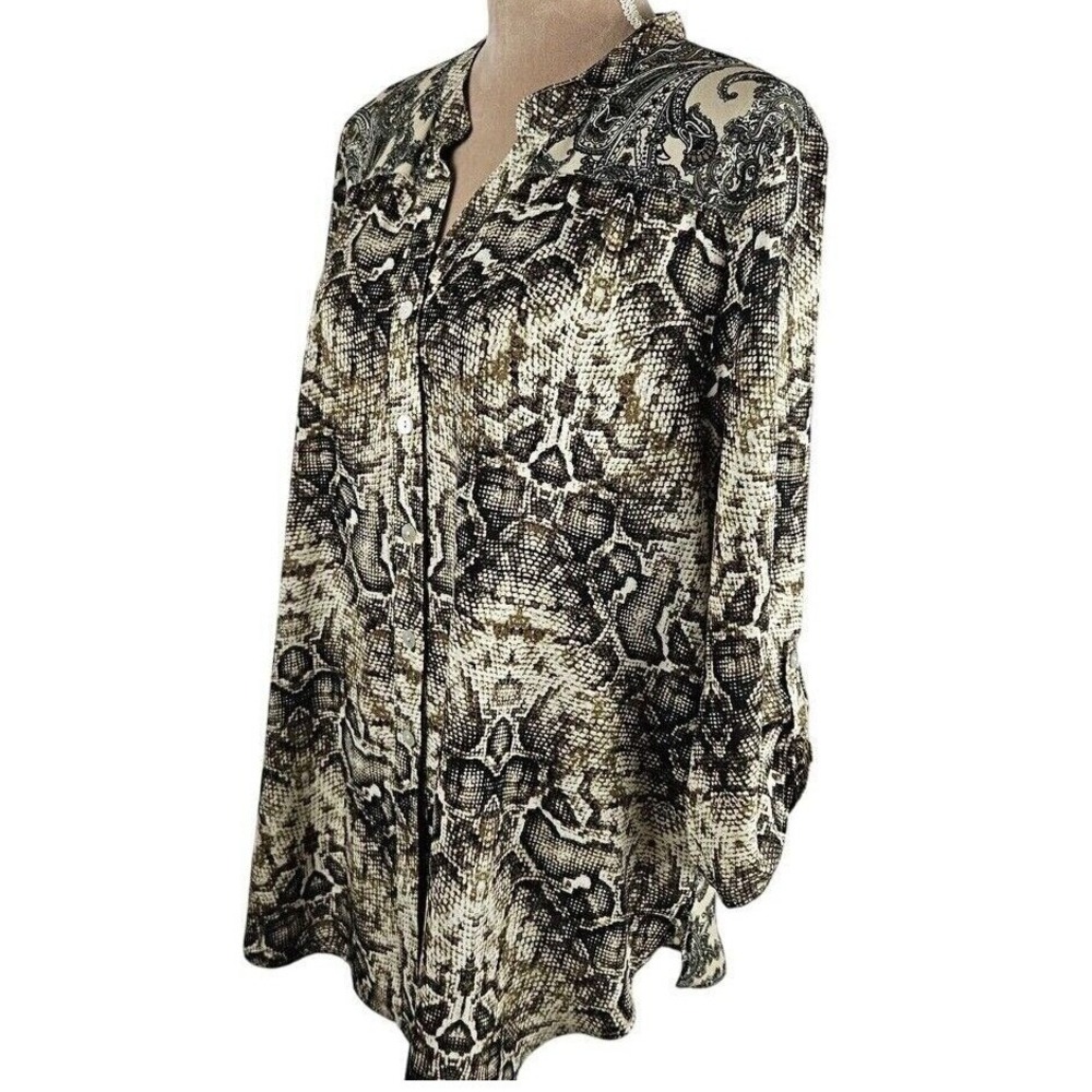 Figueroa & Flower Tunic Top Womens XL Brown Snakeskin‎ Print Neutral Roll Tab